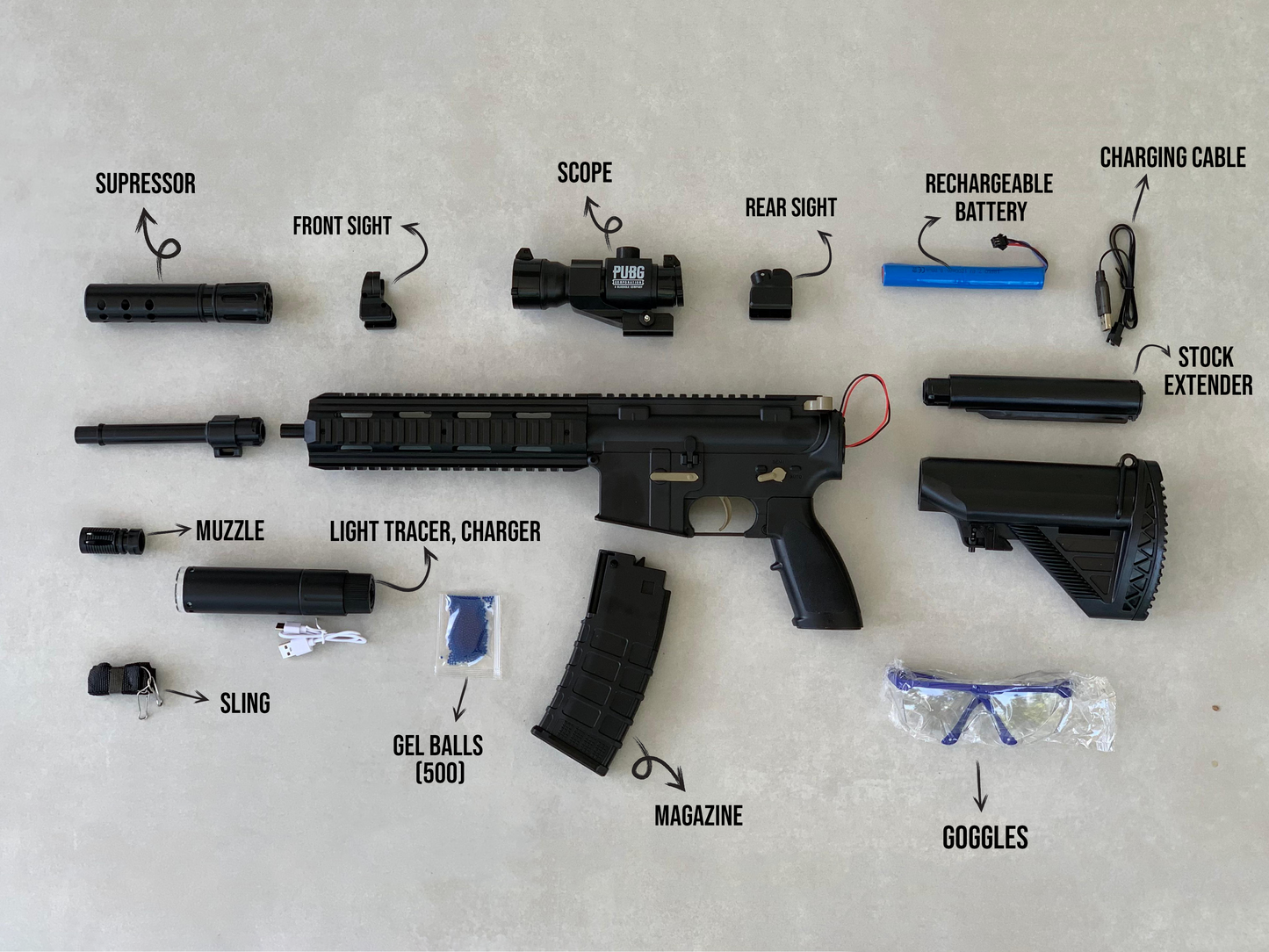 M416 Gel blaster toy gun with light tracer