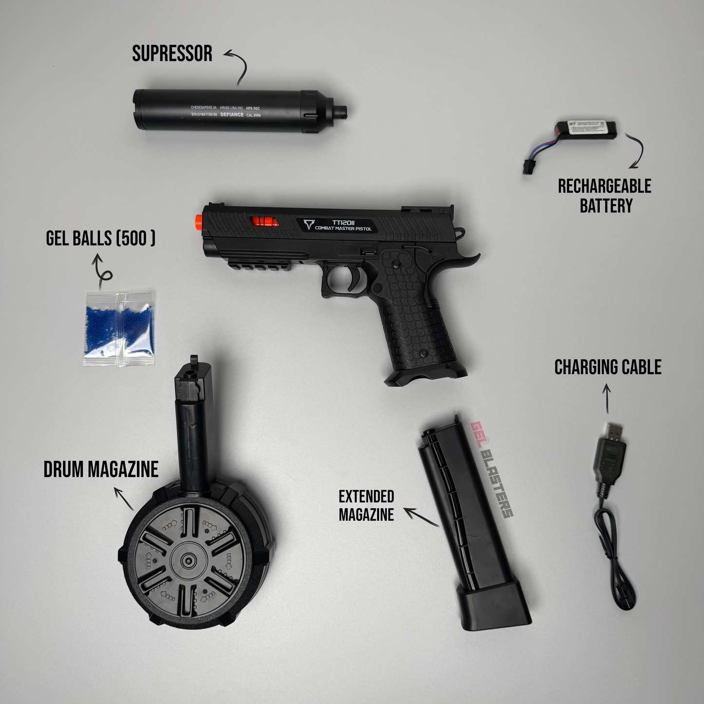 TTI 2011 Pistol, Black | Gel Blaster Toy Gun