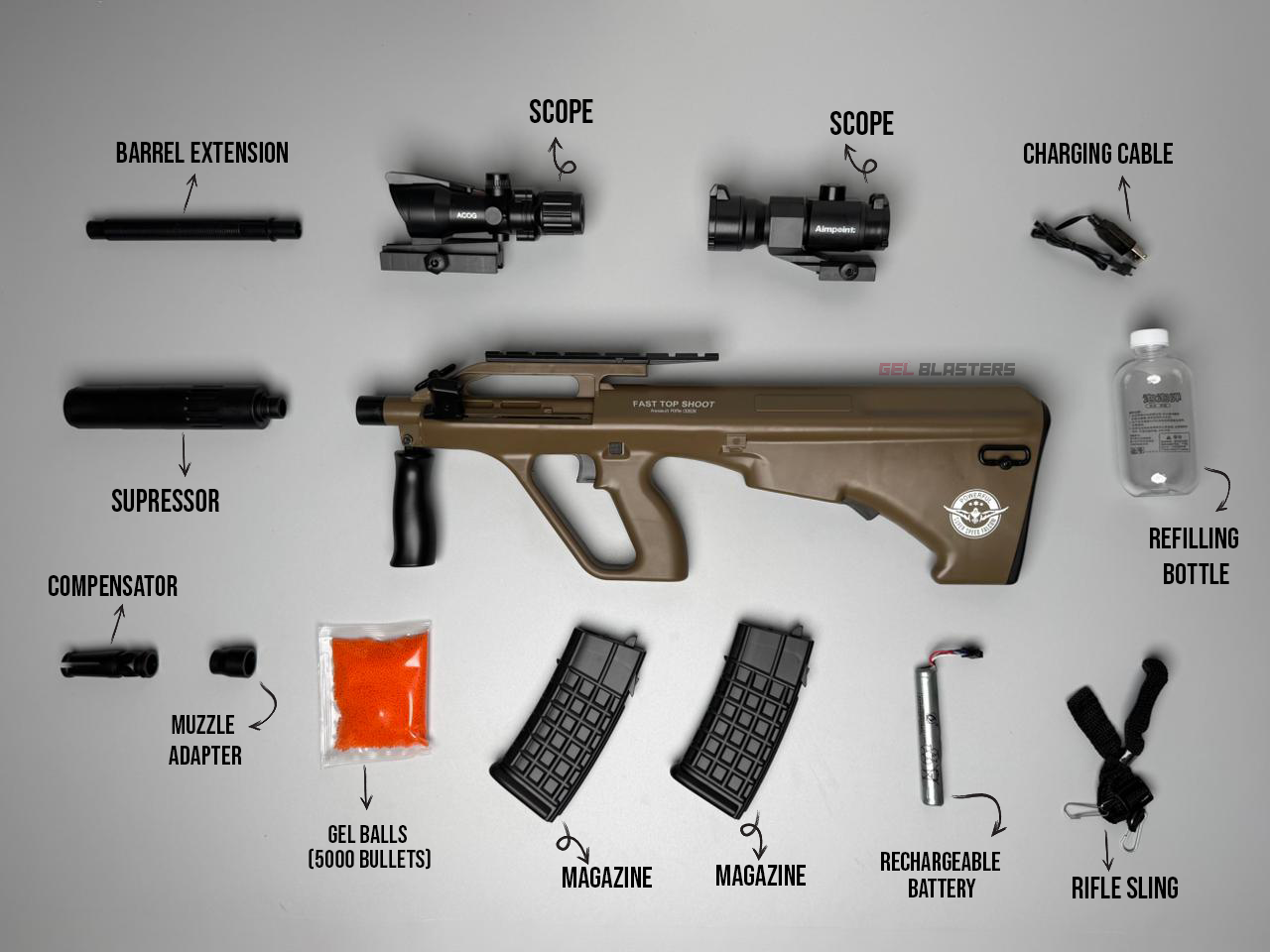 AUG Desert Tan Gel Blaster Toy Gun